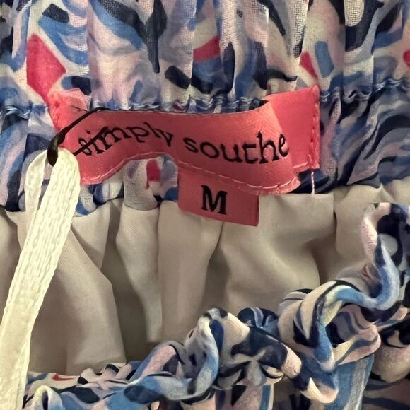 NWT Simply Southern Women's Ruffle Micro Mini Skirt Leaf Print Blue White Medium - Picture 4 of 5